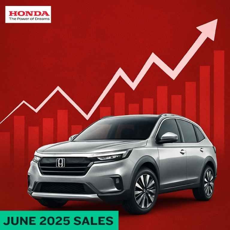 A digitally rendered silver Honda car set against a clean gradient backdrop, symbolizing Honda India’s June 2025 sales milestone of 5,124 units.