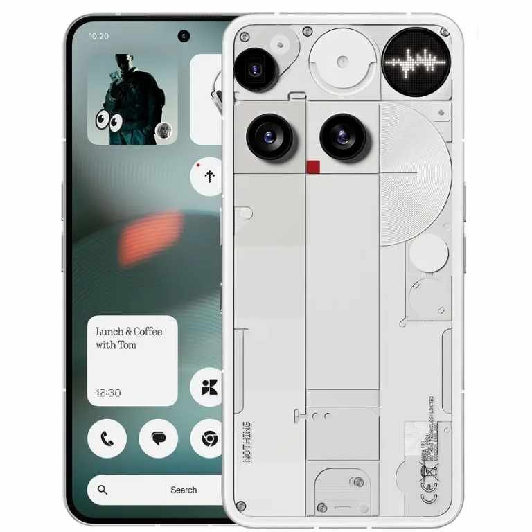 Nothing Phone 3 with transparent back, upgraded Glyph lights, and dual camera setup showcased on a modern surface—highlighting its top 2025 features.