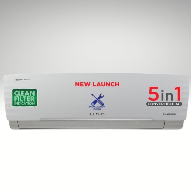 Lloyd 1.5 Ton 3 Star Inverter Split AC GLS18I3FWAGC with 5-in-1 convertible cooling, clean filter indication, and installation check feature for modern homes.