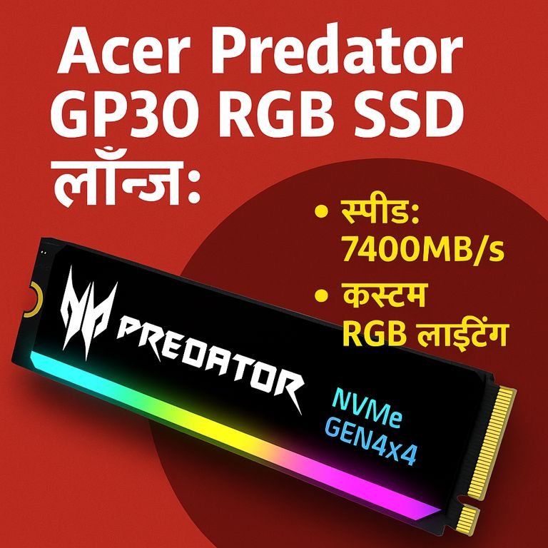 Acer Predator GP30 RGB SSD की लॉन्चिंग, तेज़ PCIe Gen4 NVMe स्पीड और कस्टम RGB लाइटिंग के साथ।