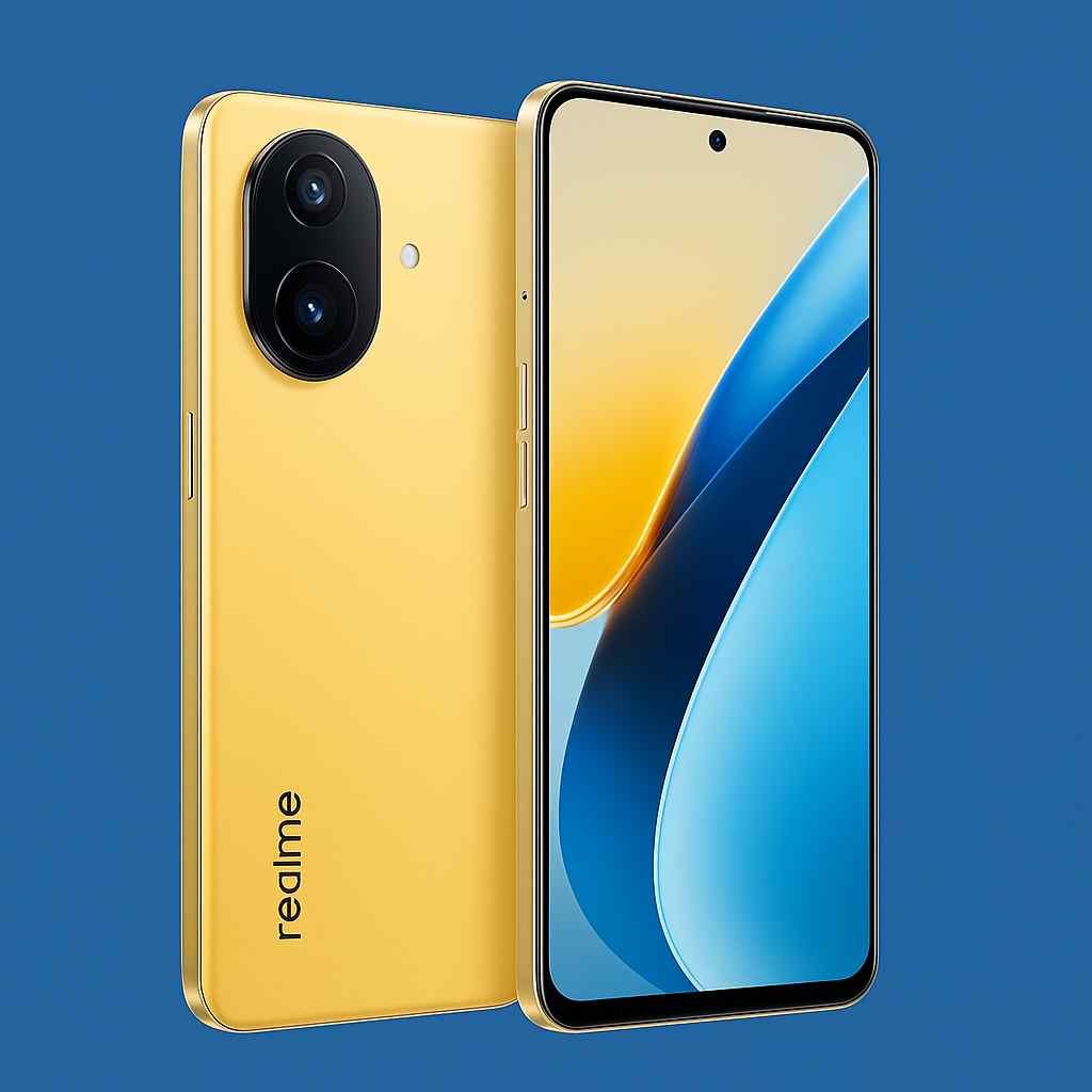 Realme 15 Pro स्मार्टफोन की पीली रंग की आधिकारिक इमेज, जिसमें AMOLED डिस्प्ले और डुअल कैमरा सेटअप दिख रहा है